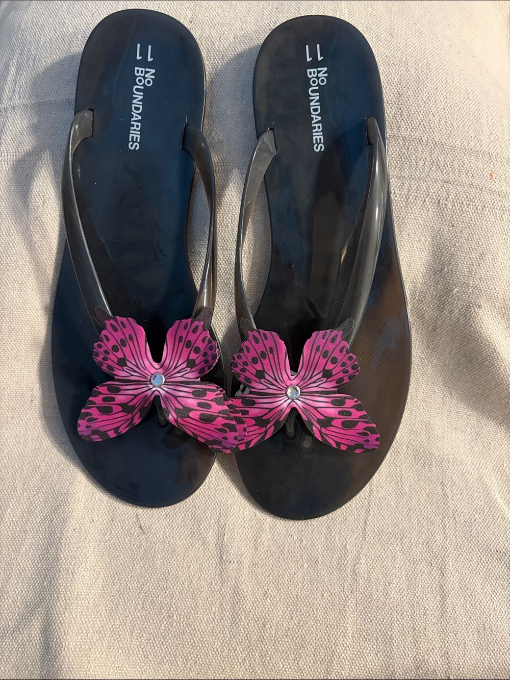 No Boundaries Black Sandals with Pink Floral Accent